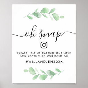 Póster Oh Snap Boda Hashtag Watercolor deja Rótulo