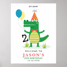 Oh Snap Cute Alligator en el Rótulo de cumpleaños