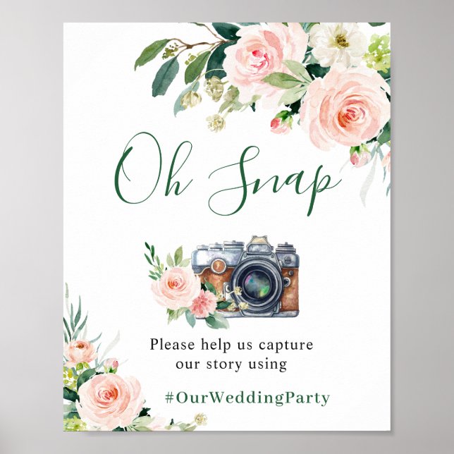 Póster Oh Snap Elegantes Flores Rosadas de Boda (Frente)