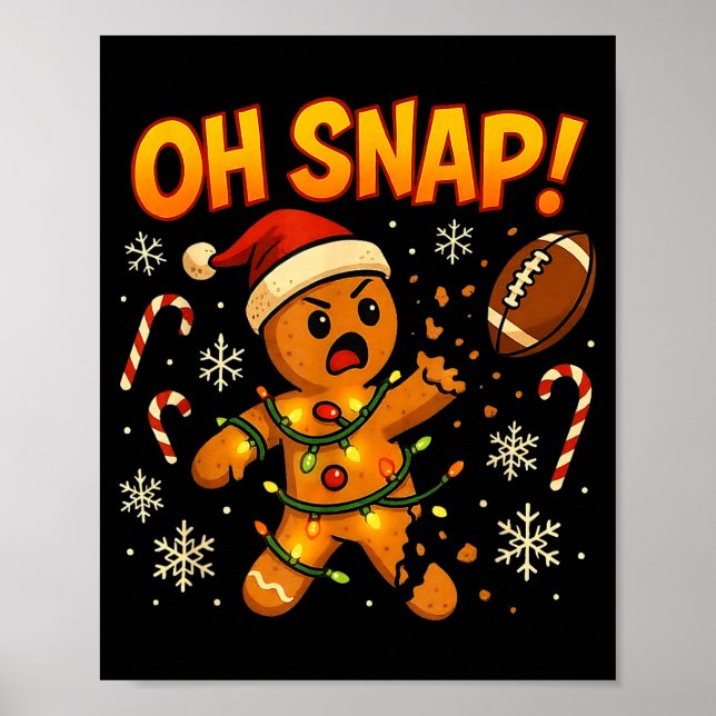Póster Oh Snap Funny Gingerbread Football Christmas Light (Frente)