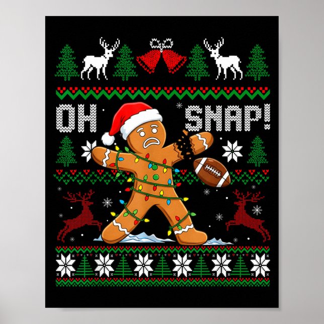 Póster Oh Snap Funny Gingerbread Man Football Christmas P (Frente)