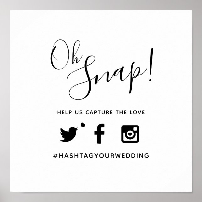 Póster Oh snap hashtag boda texto simple mono (Frente)