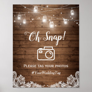 Póster Oh Snap Instagram Etiqueta Rustic Mason Jar Lights