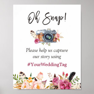 Póster Oh Snap Instagram Hashtag Bohemian Boda Floral
