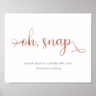 Póster "Oh Snap" Rosa Gold Rótulo moderno de Boda de etiq