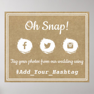 Póster ¡Oh Snap! Rótulo de Boda de hashtag en medios soci