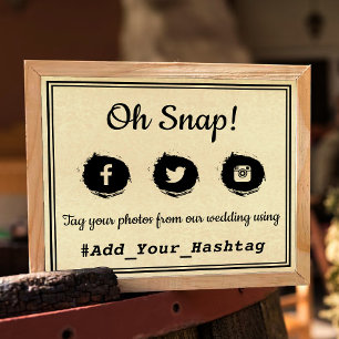 Póster ¡Oh Snap! Rótulo de Boda de hashtag en medios soci