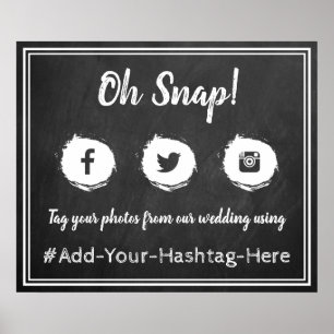 Póster ¡Oh Snap! Rótulo de Boda de hashtag en medios soci