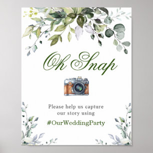 Póster Oh Snap Watercolor Eucalyptus Hashtag Boda Rótulo