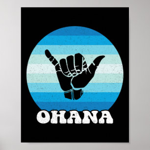 Póster Ohana Hawái Hola Aloha Isla Hawaiana Shaka Retro