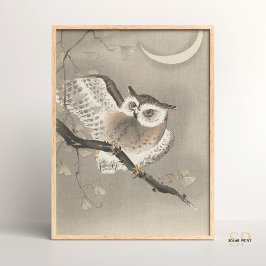 Póster Ohara Koson Owl Bajo Crescent Moon