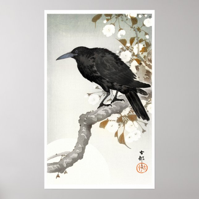 Póster Ohara Koson un cuervo y la luna llena (Frente)