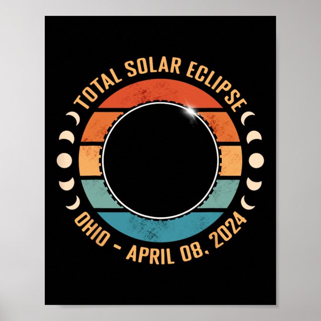 Póster Ohio 2024 Total Eclipse Solar Total Ruta De Totali (Frente)