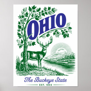 Póster Ohio Buckeye State Ciervo y Diseño de Naturaleza