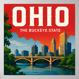 Póster Ohio Cleveland Columbus Cincinnati Medio Oeste Via