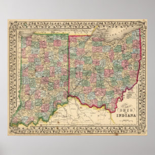 Póster Ohio, Indiana Map by Mitchell