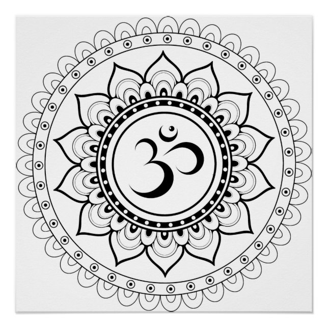 Póster Ohm Mandala Om Mandala Blanco y Negro (Anverso)