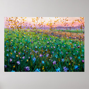 Póster oil painting of flowers, beautiful field flowers