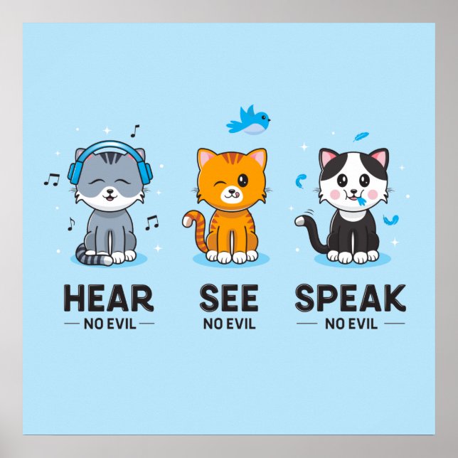 Póster Oír Ver No Hablar No Malvado Gatos Poster de Plaza (Frente)