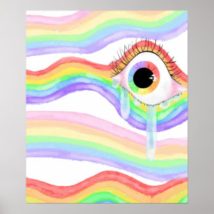 Póster Ojo arcoiris trippy artístico con lágrimas