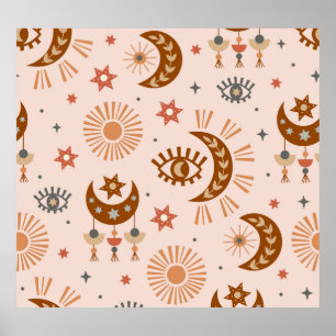 Póster Ojo celeste, luna, patrón solar.