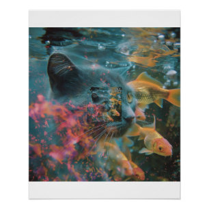 Póster Ojo de gato vista pez dorado submarino