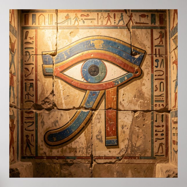 Póster Ojo de Horus con Jeroglíficos Espirituales Egipcio (Frente)
