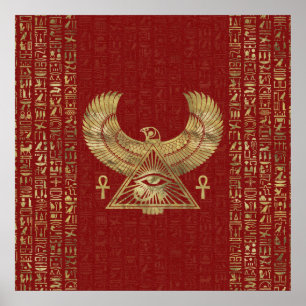 Póster Ojo de Horus - Wadjet Gold sobre cuero rojo