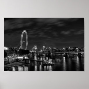 Póster Ojo de Londres de noche en blanco y negro