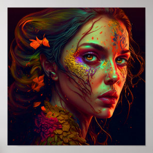 Póster Ojo dorado - Hermosa pintura mural femenina impres