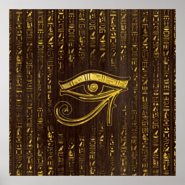 Póster Ojo egipcio dorado de Horus y jeroglíficos (Frente)