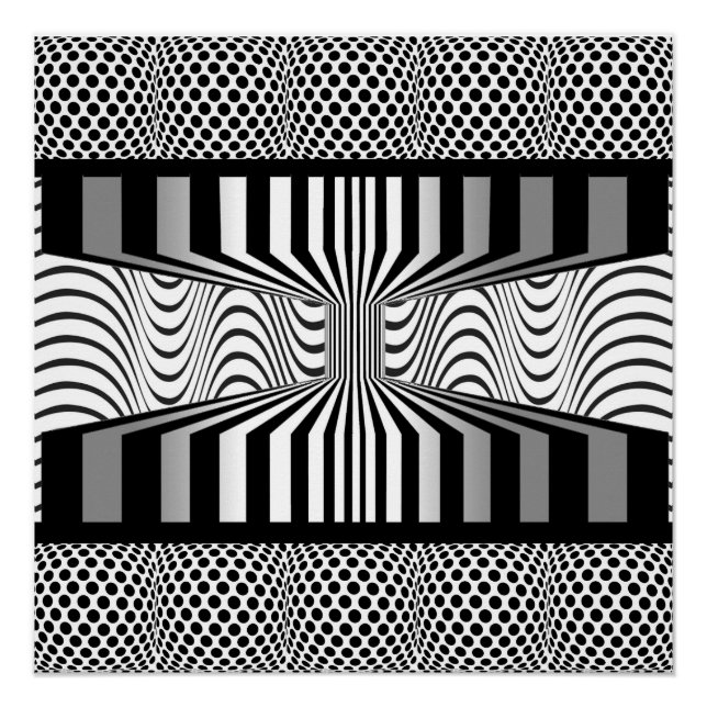 Póster Ojo Muro Op Arte Negro y Blanco (Anverso)