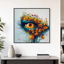 Póster Ojo Surreal de la Madre Naturaleza Amarillo Verde 