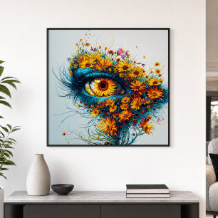 Póster Ojo Surreal de la Madre Naturaleza Amarillo Verde 