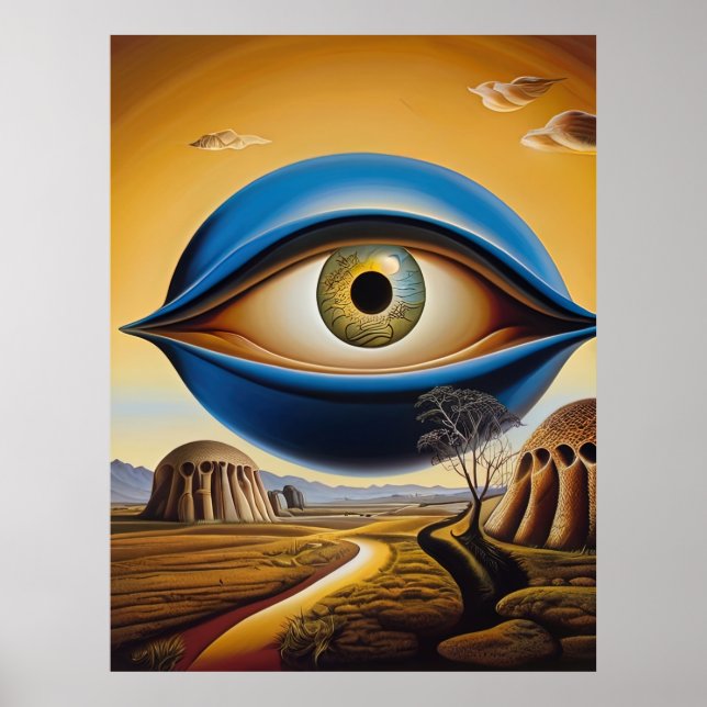 Póster Ojo surrealista con paisaje abstracto (Frente)