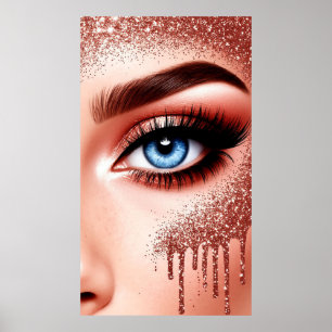 Póster 💎 Ojos Azules Rosa Dorado Glam Maquillaje Para Sa