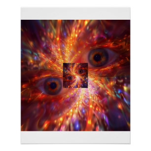 Póster Ojos Cósmicos Ígneos Explosión Dorada