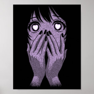 Póster Ojos de Anime Chica Corazones Manga Otaku Grunge G
