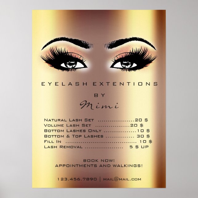 Póster Ojos de artista de maquillaje con Rosa de oro (Frente)