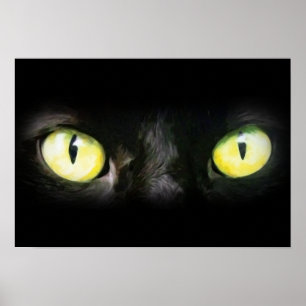 Póster Ojos de gato, estrellas negras y amarillas