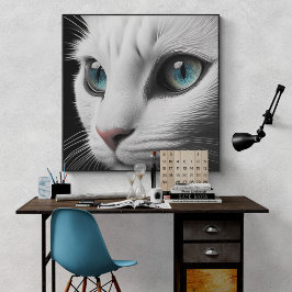 Póster Ojos de joyas de gato blanco albino