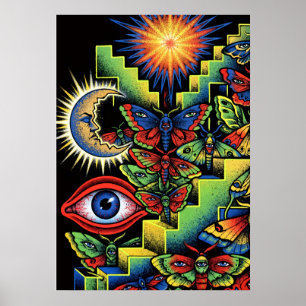 Póster Ojos de Mariposas Nocturnas Psicodélicos Sol Luna