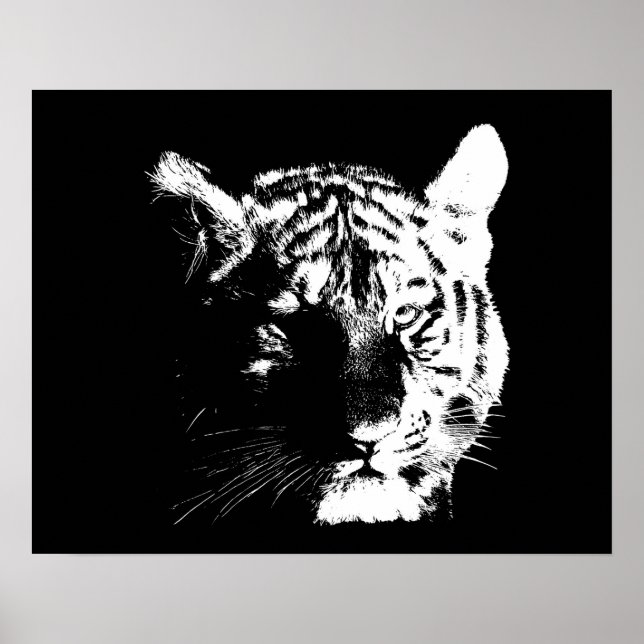Póster Ojos de tigre motivantes en blanco y negro (Frente)