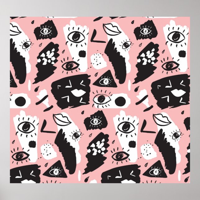 Póster Ojos dibujados a mano: patrón de moda (Frente)