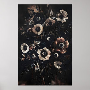 Póster Ojos en estampado de flores oscuras y temperamenta