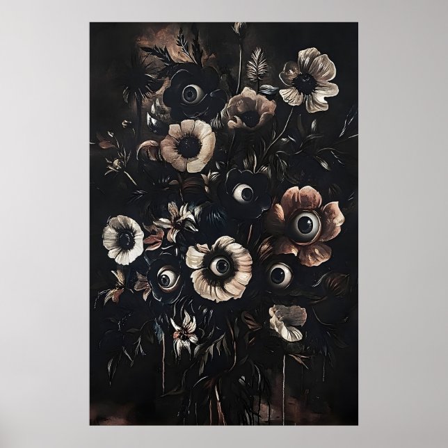 Póster Ojos en estampado de flores oscuras y temperamenta (Frente)