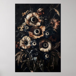 Póster Ojos en flores oscuras y malhumoradas impresas, fl