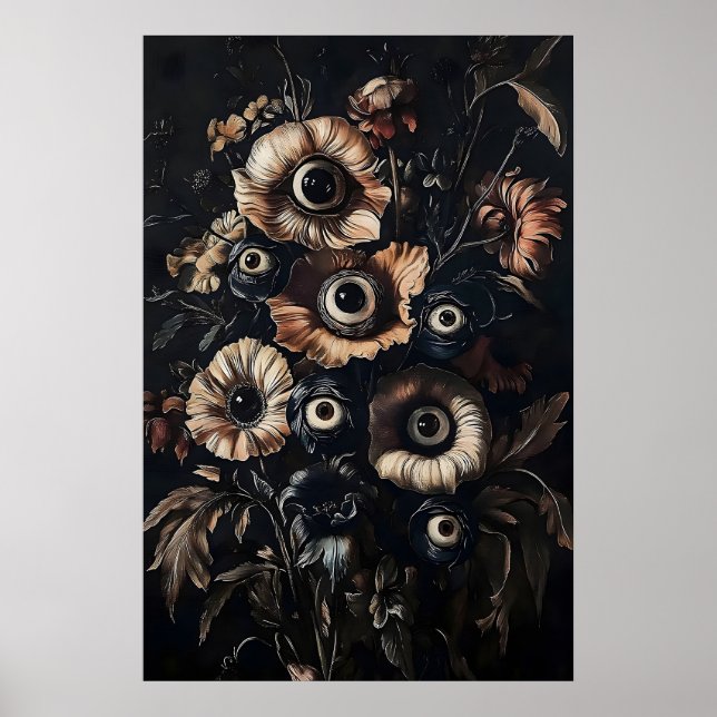 Póster Ojos en flores oscuras y malhumoradas impresas, fl (Frente)