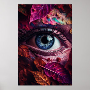 Póster Ojos Escondidos Con Colores Vivos De Hojas Otoño