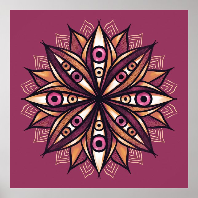 Póster Ojos espeluznantes Flor psicodélica Trippy Pink (Frente)